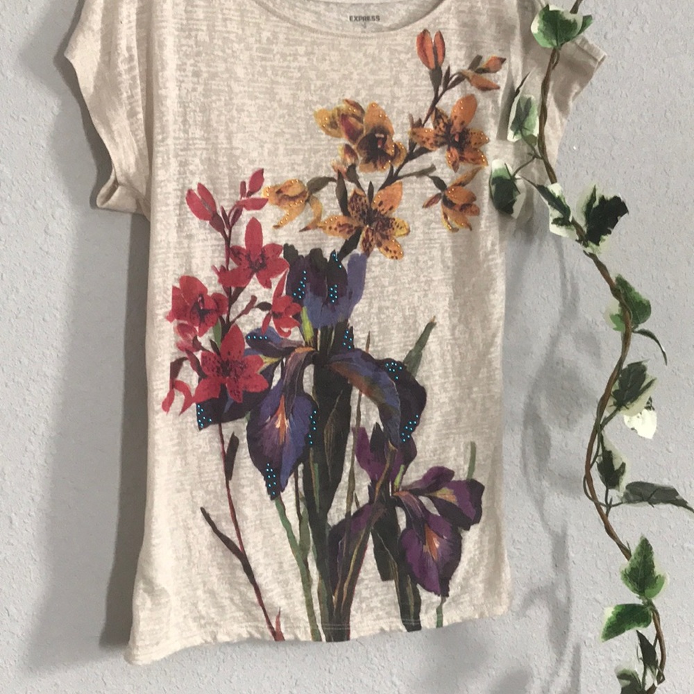 Express Floral Graphic T-shirt Size M - Picture 2 of 3